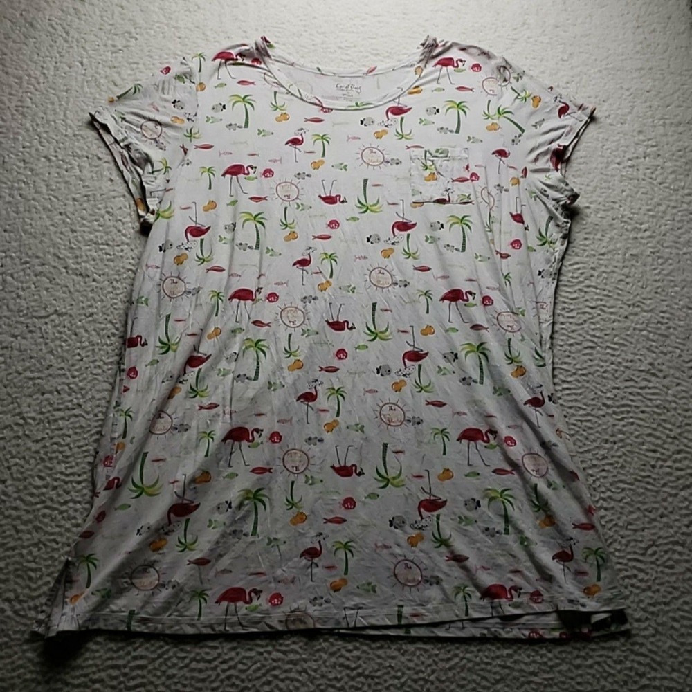 Coral Bay Sleepshirt Womens Plus 3X White Flamingo Print Short Sleeve Chemise